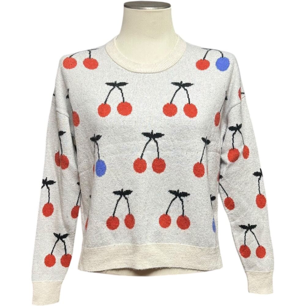 Madewell Merino Wool Alpaca Blend Cherry Sweater Cream Red Blue Small